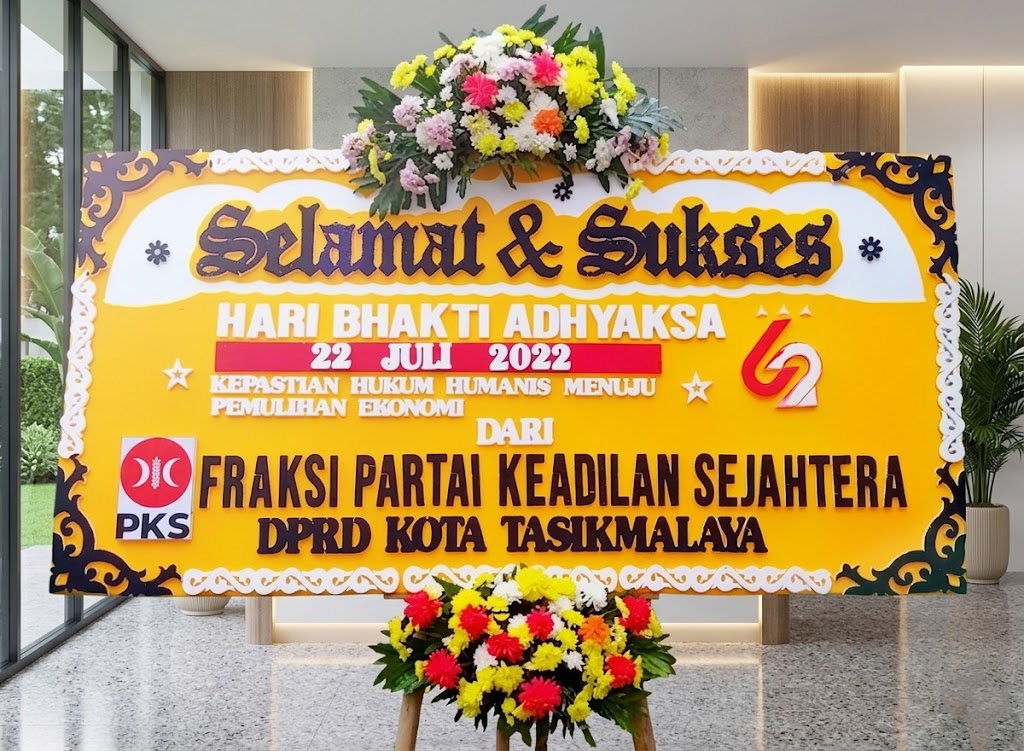 Ucapan Selamat Hari Bhakti - Bunga 2 Titik, Ukuran Papan Bunga 200 cm x 100 cm