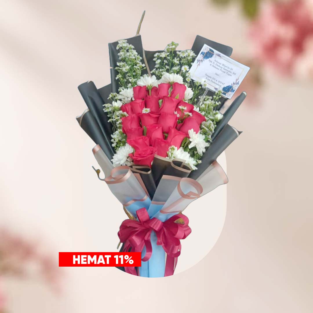 Buket bunga premium kuntum mawar merah segar