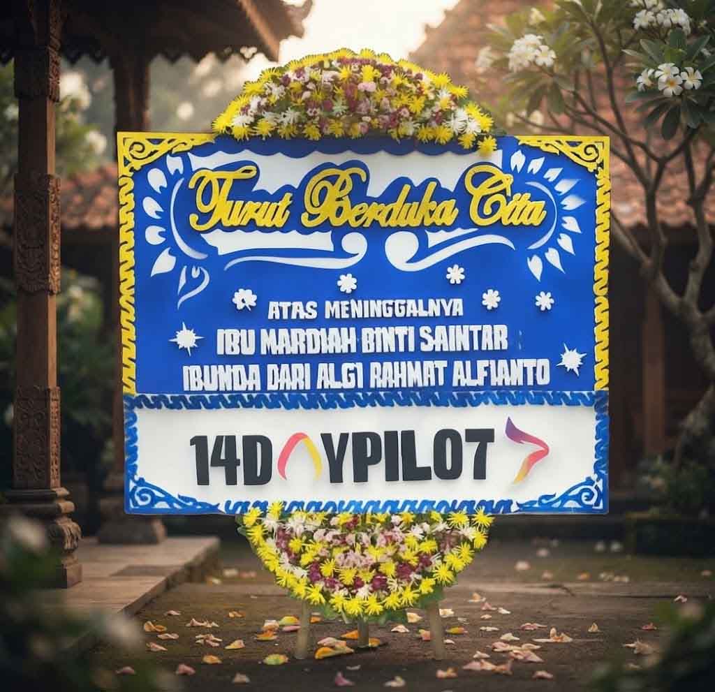 Papan bunga ucapan Turut Berduka Cita, bunga atas bawah -  Bunga 2 Titik Ukuran Papan Bunga 200 cm x 150 cm