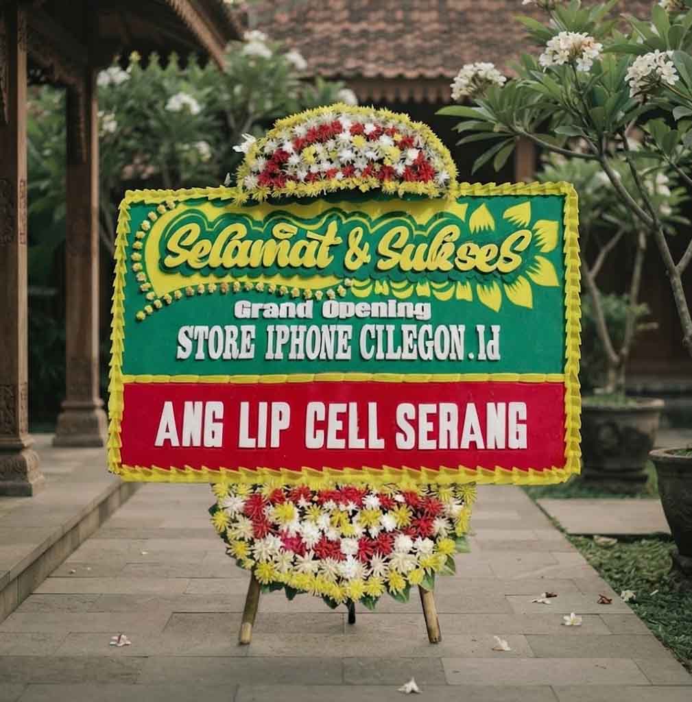 Papan bunga ucapan Selamat & Sukses, bunga atas bawah - Bunga 2 Titik Ukuran Papan Bunga 200 cm x 125 cm