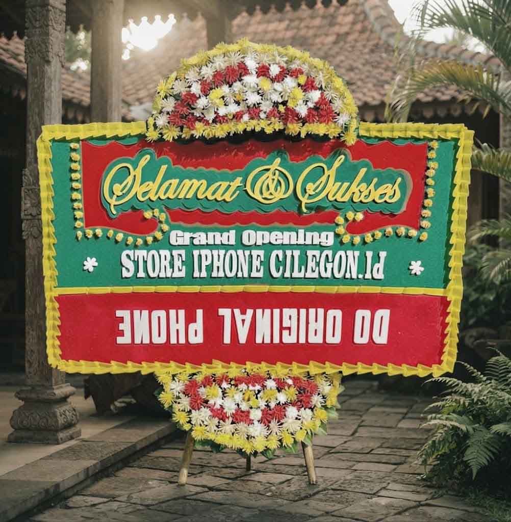 Papan bunga ucapan Selamat dan Sukses, bunga atas bawah - Bunga 2 Titik Ukuran Papan Bunga 200 cm x 125 cm