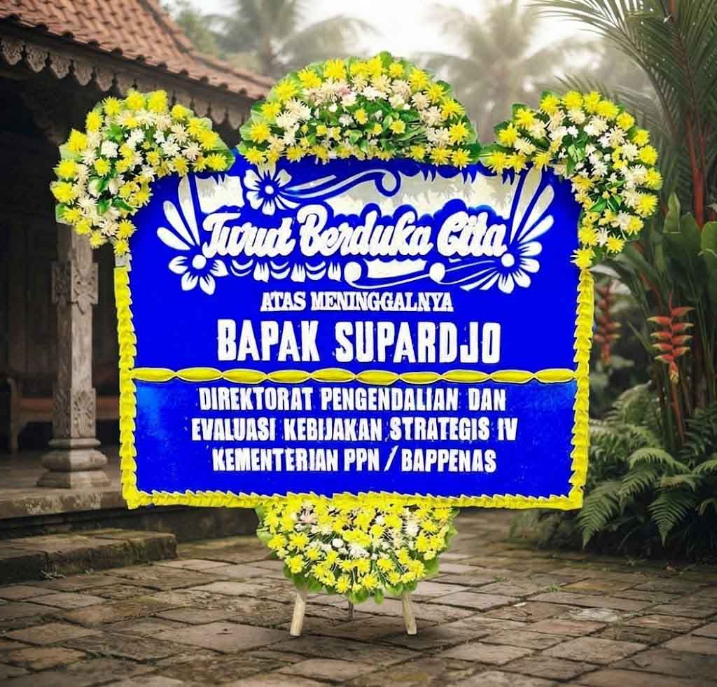 Papan bunga ucapan Turut Berduka Cita, bunga atas bawah -  Bunga 4 Titik Ukuran Papan Bunga 200 cm x 150 cm