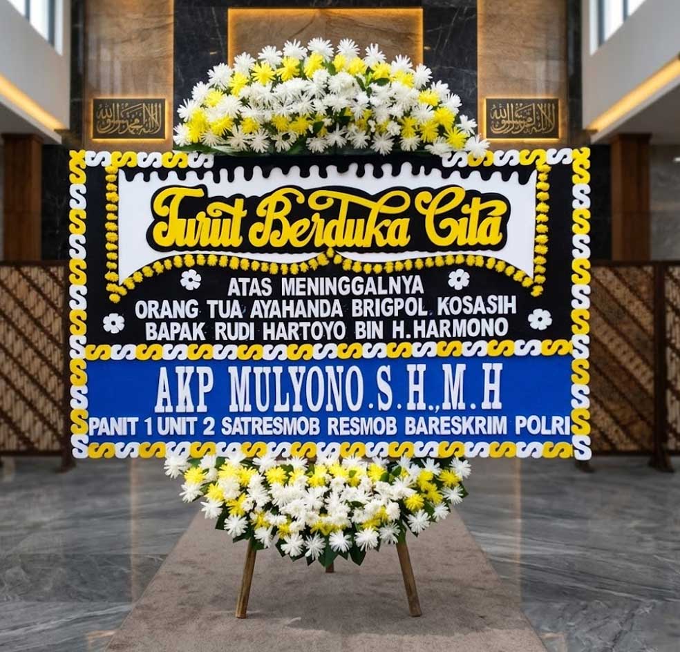 Papan Bunga Duka Cita, Atas dan Bawah - Bunga 2 Titik, Ukuran Papan Bunga 200 cm x 125 cm